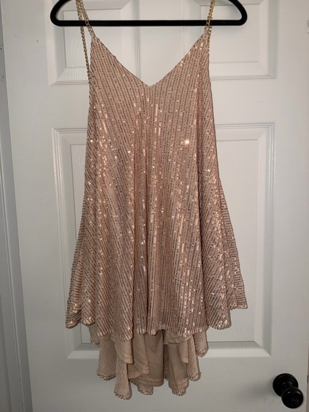 Sequin Spaghetti Strap Party Dress in Blush